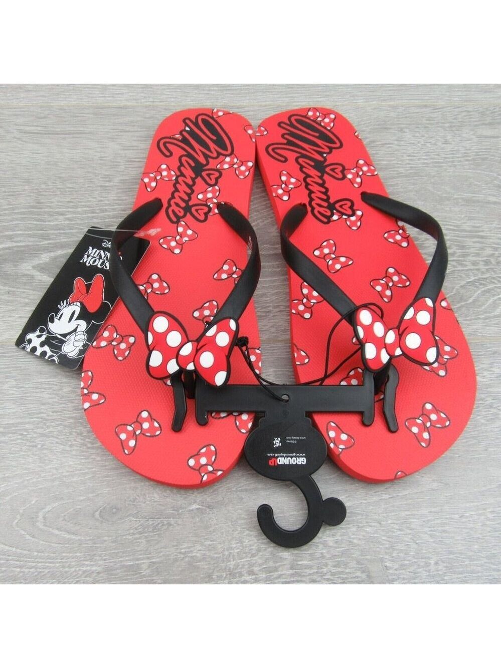 Disney Minnie Mouse Sandal Flip Flops Red White Polka Bow Tie Women's Size 8 NEW - Picture 3 of 11
